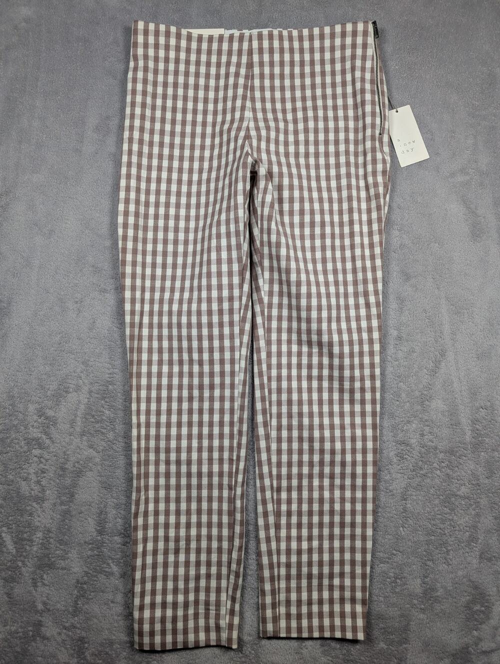 A New Day Womens Size 4 High Rise Skinny Ankle Pants Brown Gingham Check Stretch